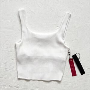 Carbon38 White Ribbed Crop Tank Top, Size XS